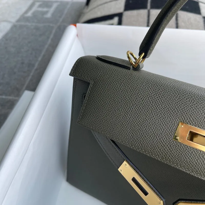KELLY 28 EPSOM LEATHER VERT DE GRIS WITH GOLD HARDWARE (GHW) - 9