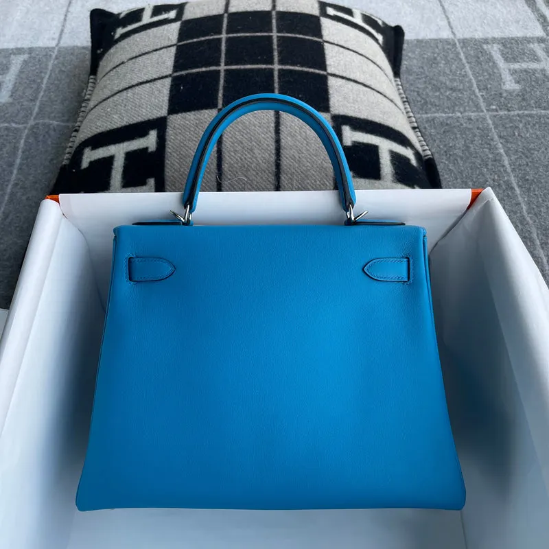 KELLY 28 SWIFT LEATHER BLEU ZANZIBAR WITH PALLADIUM HARDWARE (PHW) - 2