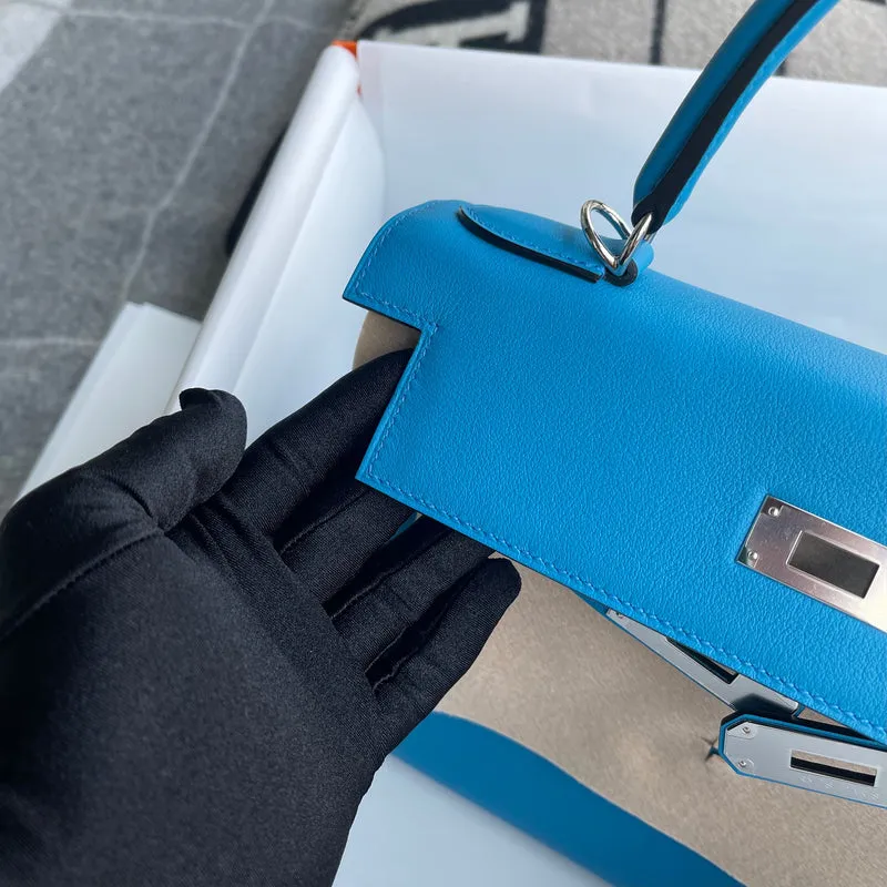 KELLY 28 SWIFT LEATHER BLEU ZANZIBAR WITH PALLADIUM HARDWARE (PHW) - 8