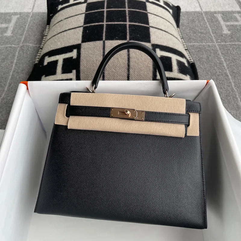 KELLY 28 EPSOM LEATHER NOIR (BLACK) WITH ROSE GOLD HARDWARE (RGHW) - 2