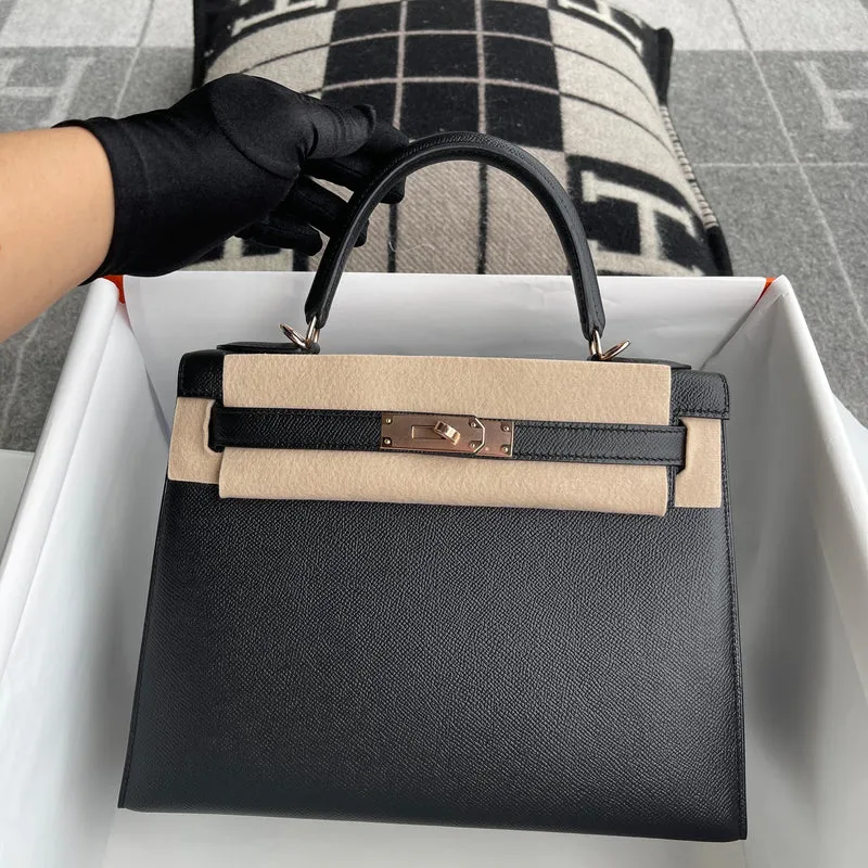 KELLY 28 EPSOM LEATHER NOIR (BLACK) WITH ROSE GOLD HARDWARE (RGHW) - 3