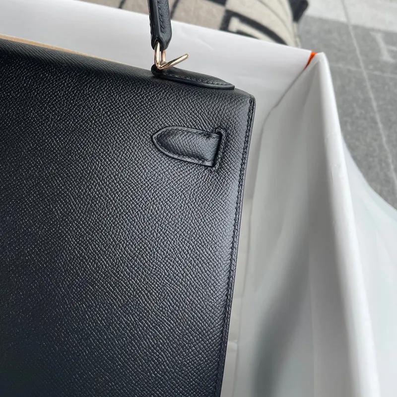 KELLY 28 EPSOM LEATHER NOIR (BLACK) WITH ROSE GOLD HARDWARE (RGHW) - 8