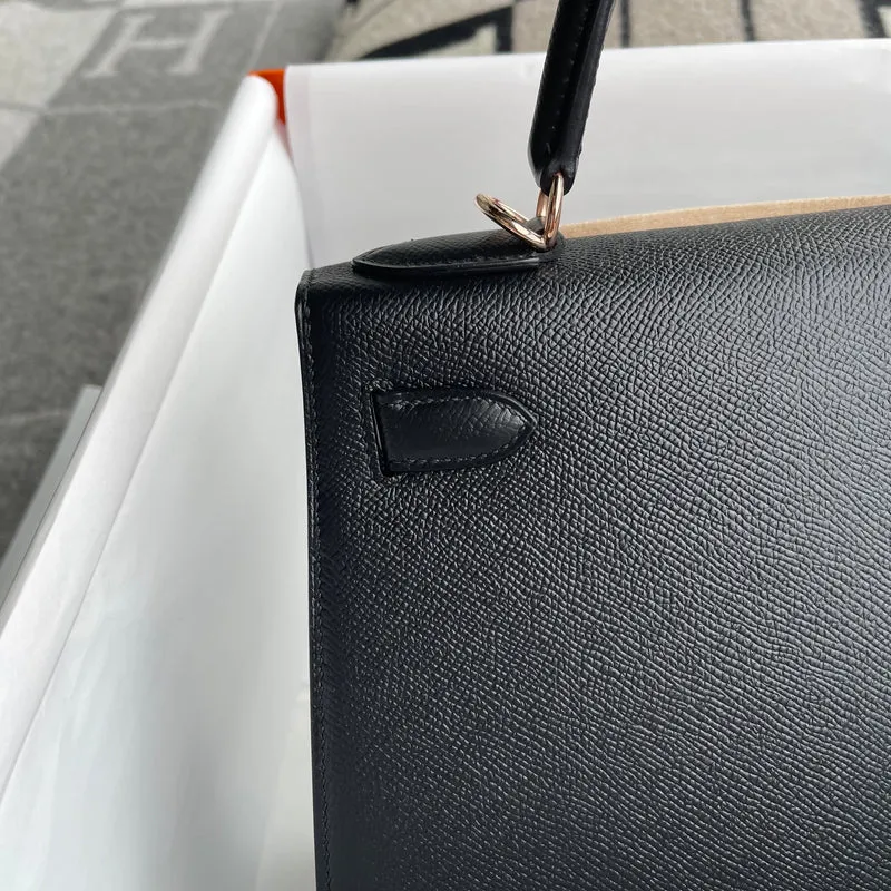 KELLY 28 EPSOM LEATHER NOIR (BLACK) WITH ROSE GOLD HARDWARE (RGHW) - 9