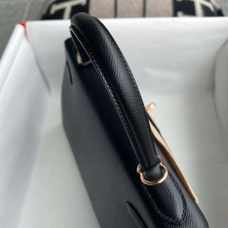 KELLY 28 EPSOM LEATHER NOIR (BLACK) WITH ROSE GOLD HARDWARE (RGHW) - 10