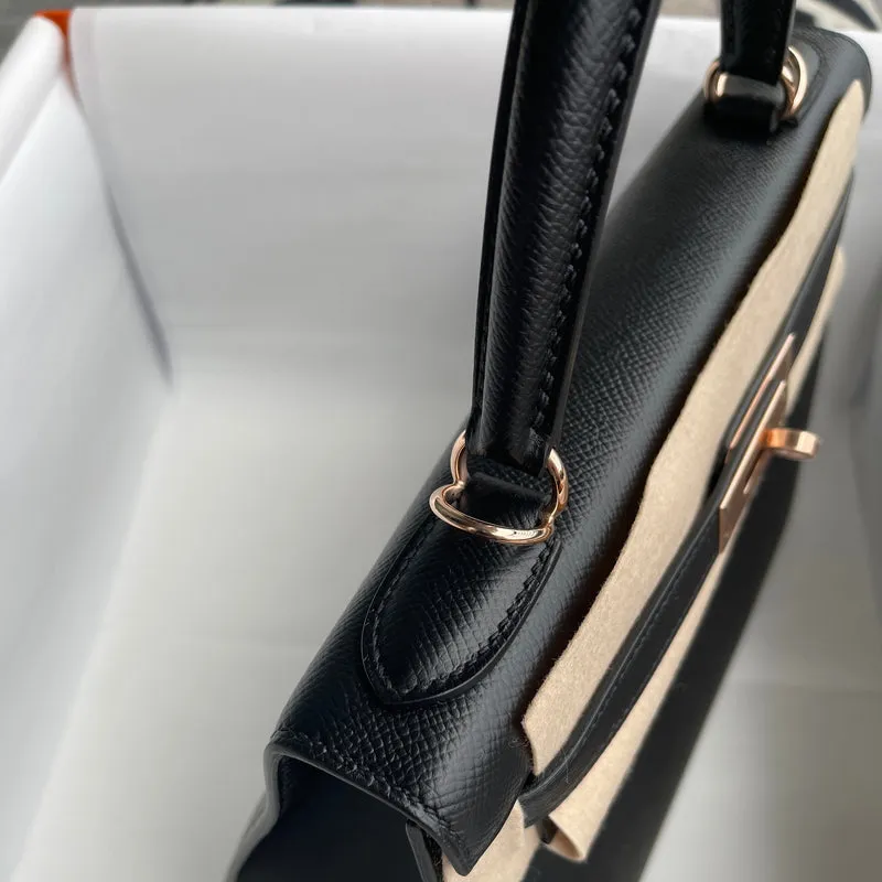 KELLY 28 EPSOM LEATHER NOIR (BLACK) WITH ROSE GOLD HARDWARE (RGHW) - 7
