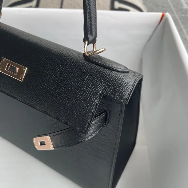 KELLY 28 EPSOM LEATHER NOIR (BLACK) WITH ROSE GOLD HARDWARE (RGHW) - 6