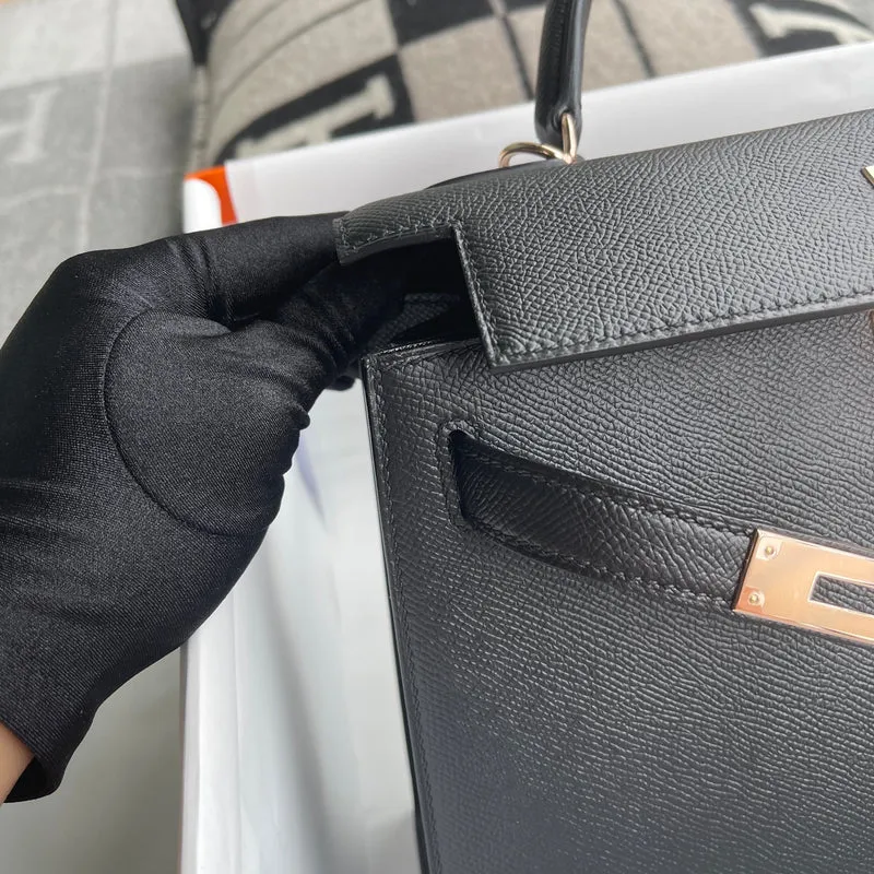 KELLY 28 EPSOM LEATHER NOIR (BLACK) WITH ROSE GOLD HARDWARE (RGHW) - 12