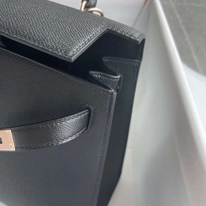KELLY 28 EPSOM LEATHER NOIR (BLACK) WITH ROSE GOLD HARDWARE (RGHW) - 13