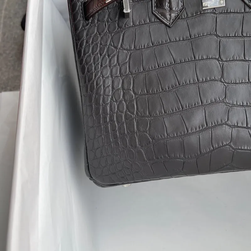 BIRKIN 25 MATTE MISSISSIPPIENSIS ALLIGATOR LEATHER GRAPHITE WITH PALLADIUM HARDWARE (PHW) - 8
