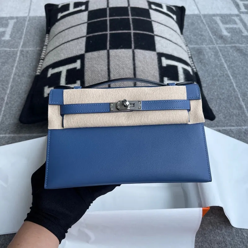 KELLY POCHETTE SWIFT LEATHER BLEU BRIGHTON WITH PALLADIUM HARDWARE (PHW) - 3