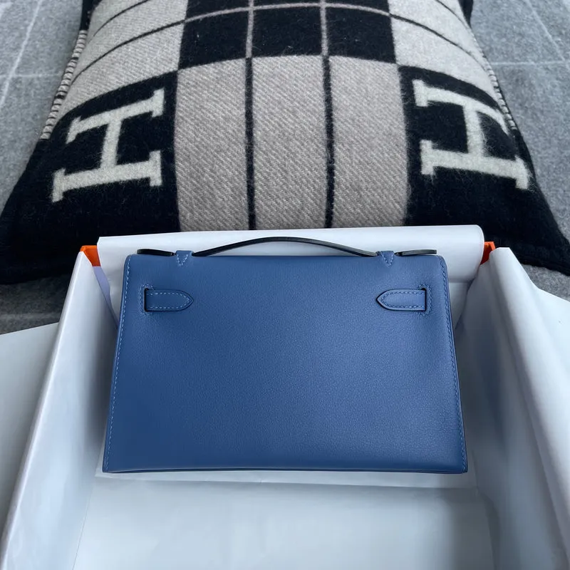 KELLY POCHETTE SWIFT LEATHER BLEU BRIGHTON WITH PALLADIUM HARDWARE (PHW) - 2