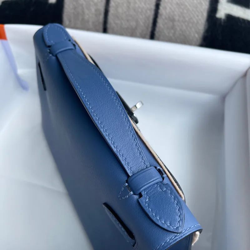 KELLY POCHETTE SWIFT LEATHER BLEU BRIGHTON WITH PALLADIUM HARDWARE (PHW) - 5