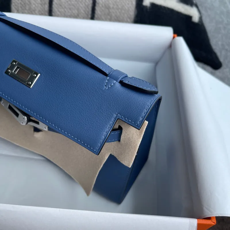 KELLY POCHETTE SWIFT LEATHER BLEU BRIGHTON WITH PALLADIUM HARDWARE (PHW) - 4