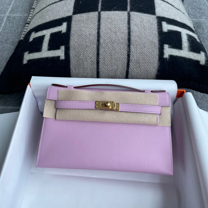 KELLY POCHETTE SWIFT LEATHER MAUVE SYLVESTRE WITH GOLD HARDWARE (GHW) - 2
