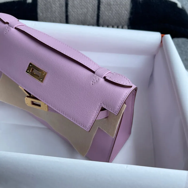 KELLY POCHETTE SWIFT LEATHER MAUVE SYLVESTRE WITH GOLD HARDWARE (GHW) - 5
