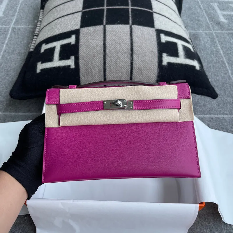 KELLY POCHETTE SWIFT LEATHER ROSE POURPRE WITH PALLADIUM HARDWARE (PHW) - 3