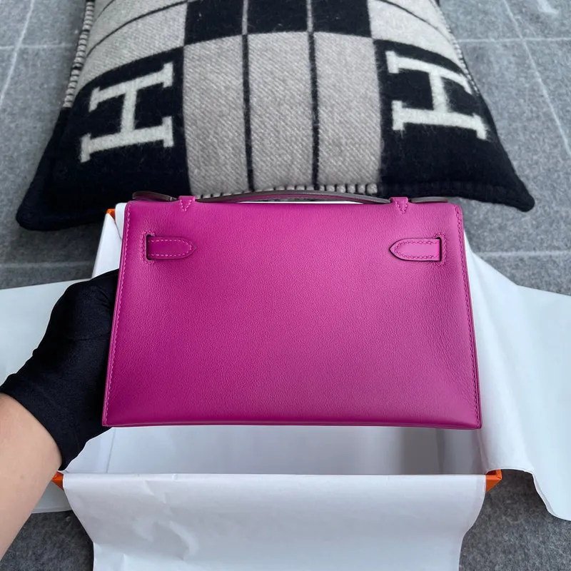 KELLY POCHETTE SWIFT LEATHER ROSE POURPRE WITH PALLADIUM HARDWARE (PHW) - 2
