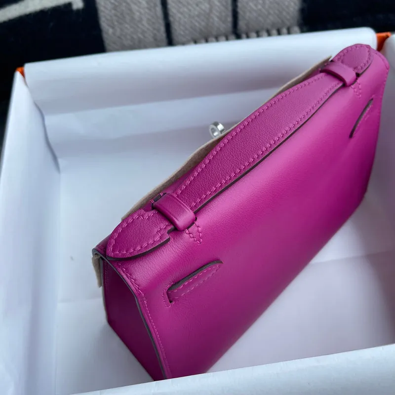 KELLY POCHETTE SWIFT LEATHER ROSE POURPRE WITH PALLADIUM HARDWARE (PHW) - 5