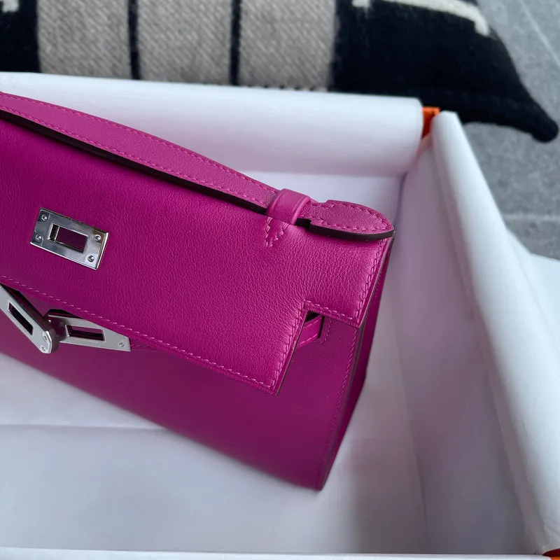 KELLY POCHETTE SWIFT LEATHER ROSE POURPRE WITH PALLADIUM HARDWARE (PHW) - 4