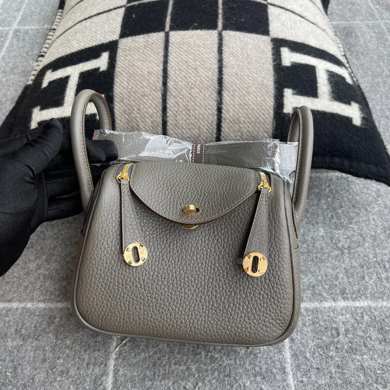 MINI LINDY 20 CLEMENCE LEATHER GRIS ASPHALTE WITH GOLD HARDWARE (GHW) - 2
