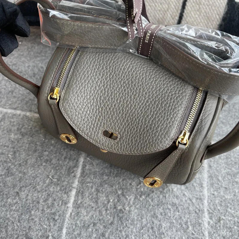 MINI LINDY 20 CLEMENCE LEATHER GRIS ASPHALTE WITH GOLD HARDWARE (GHW) - 6