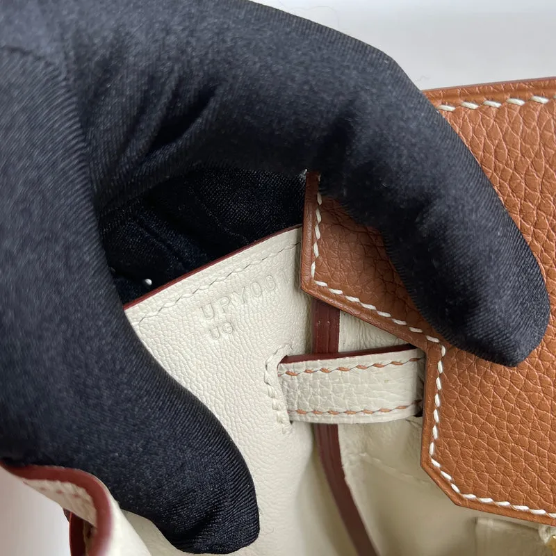 BIRKIN 25 TOGO LEATHER HORSESHOE STAMP (HSS) BI-COLOR CRAIE & GOLD WITH BRUSHED GOLD HARDWARE (BGHW) - 4