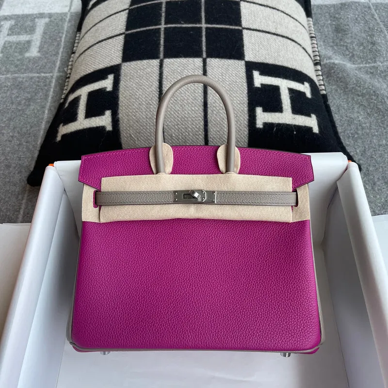 BIRKIN 25 TOGO LEATHER HORSESHOE STAMP (HSS) BI-COLOR ROSE PORPRE & GRIS ASPHALTE WITH PALLADIUM HARDWARE (PHW) - 1
