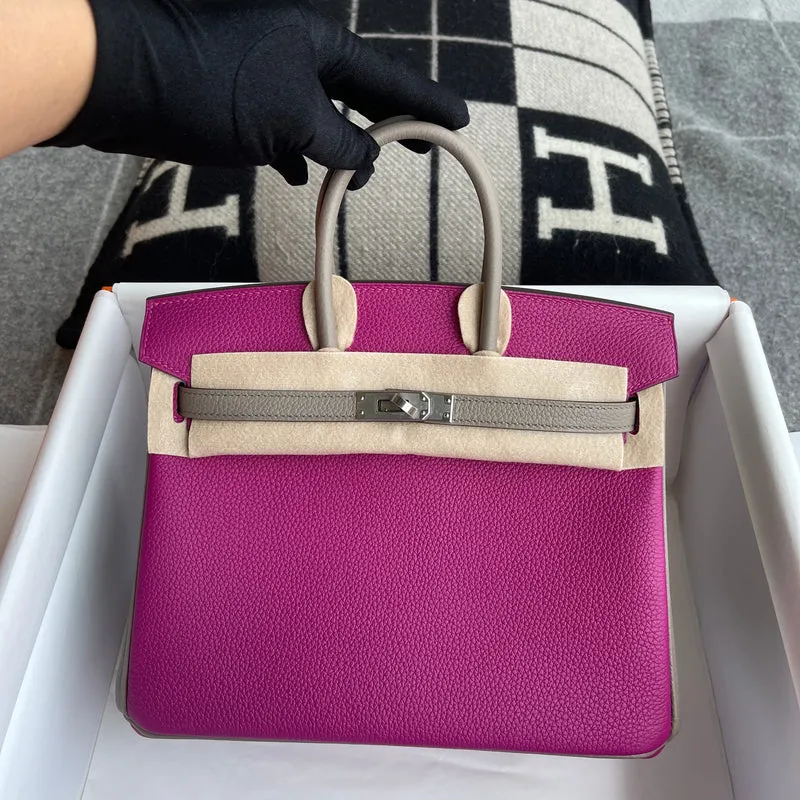 BIRKIN 25 TOGO LEATHER HORSESHOE STAMP (HSS) BI-COLOR ROSE PORPRE & GRIS ASPHALTE WITH PALLADIUM HARDWARE (PHW) - 2