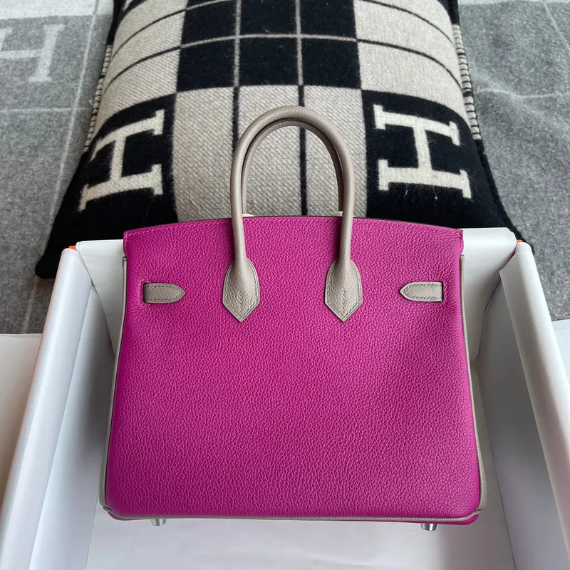 BIRKIN 25 TOGO LEATHER HORSESHOE STAMP (HSS) BI-COLOR ROSE PORPRE & GRIS ASPHALTE WITH PALLADIUM HARDWARE (PHW) - 3