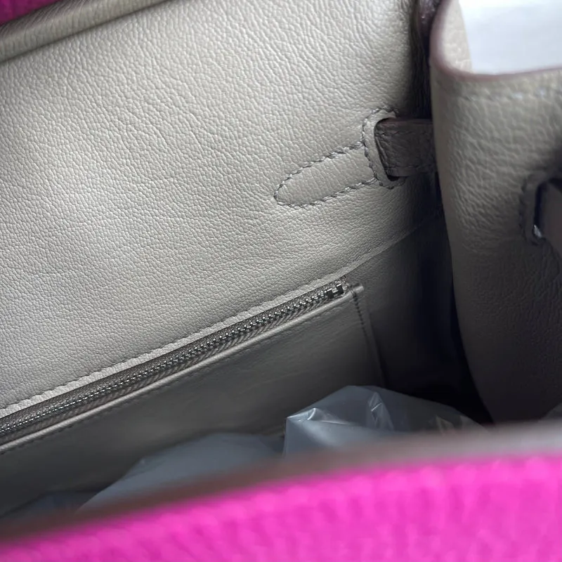 BIRKIN 25 TOGO LEATHER HORSESHOE STAMP (HSS) BI-COLOR ROSE PORPRE & GRIS ASPHALTE WITH PALLADIUM HARDWARE (PHW) - 4