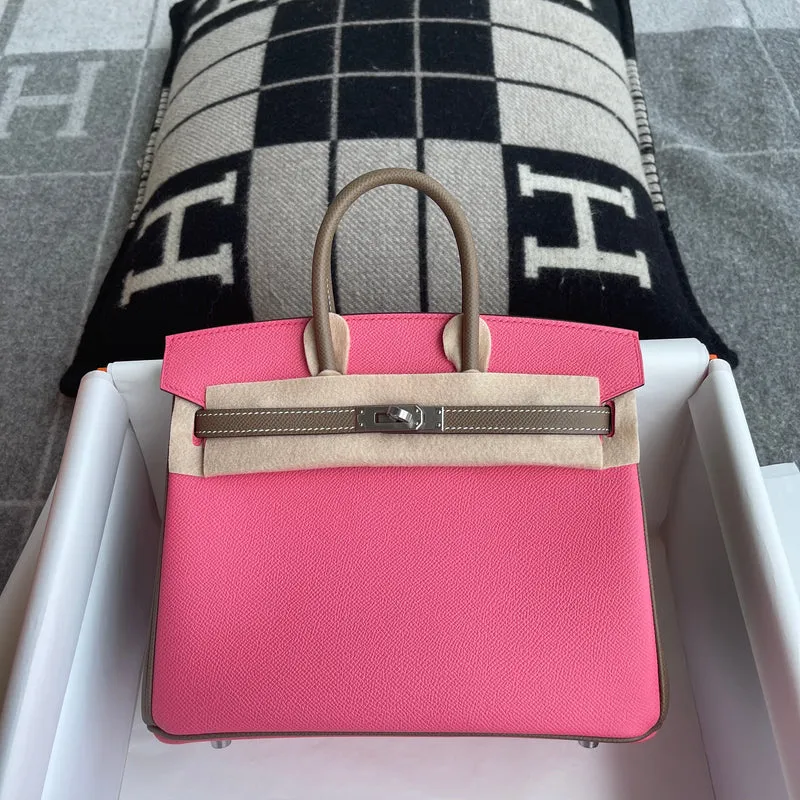 BIRKIN 25 TOGO LEATHER HORSESHOE STAMP (HSS) BI-COLOR ROSE AZALEE & ETOUPE WITH PALLADIUM HARDWARE (PHW) - 1