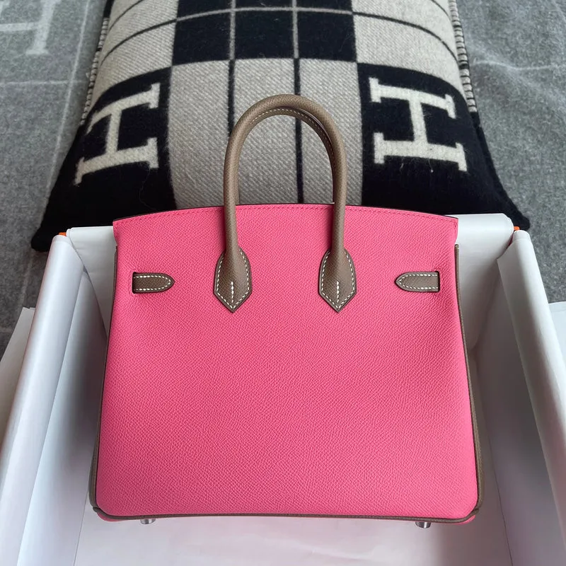 BIRKIN 25 TOGO LEATHER HORSESHOE STAMP (HSS) BI-COLOR ROSE AZALEE & ETOUPE WITH PALLADIUM HARDWARE (PHW) - 3