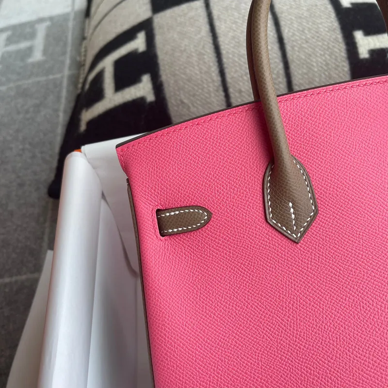 BIRKIN 25 TOGO LEATHER HORSESHOE STAMP (HSS) BI-COLOR ROSE AZALEE & ETOUPE WITH PALLADIUM HARDWARE (PHW) - 6
