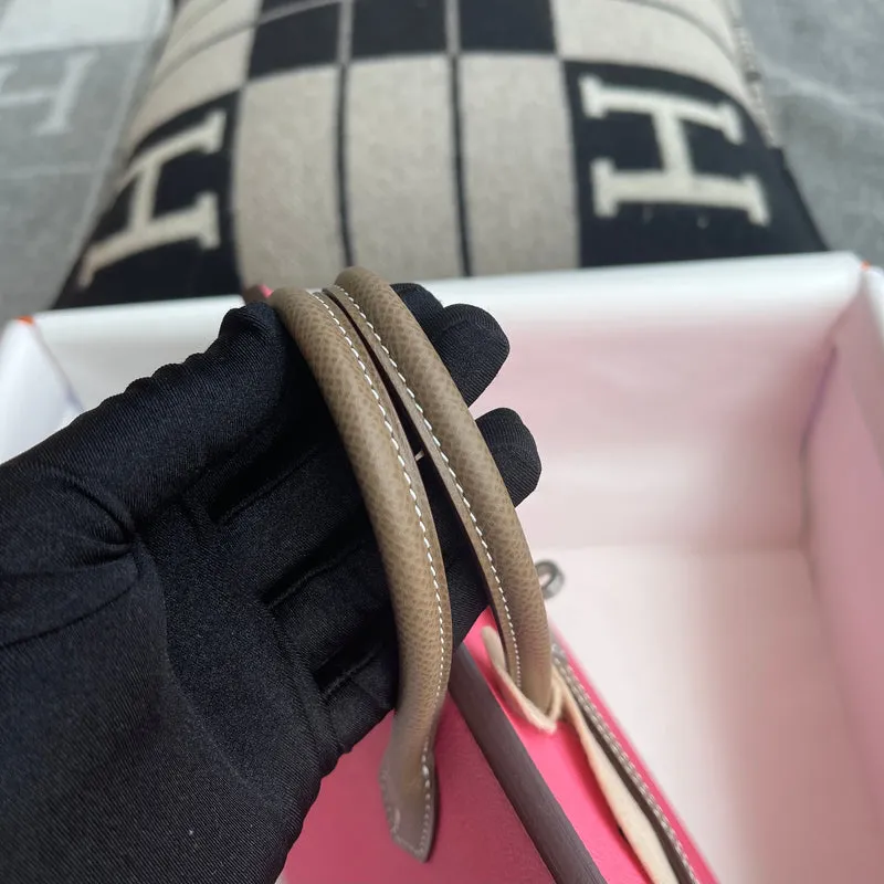 BIRKIN 25 TOGO LEATHER HORSESHOE STAMP (HSS) BI-COLOR ROSE AZALEE & ETOUPE WITH PALLADIUM HARDWARE (PHW) - 7