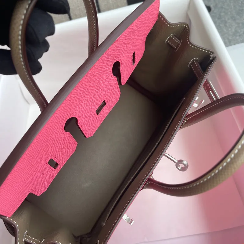 BIRKIN 25 TOGO LEATHER HORSESHOE STAMP (HSS) BI-COLOR ROSE AZALEE & ETOUPE WITH PALLADIUM HARDWARE (PHW) - 5