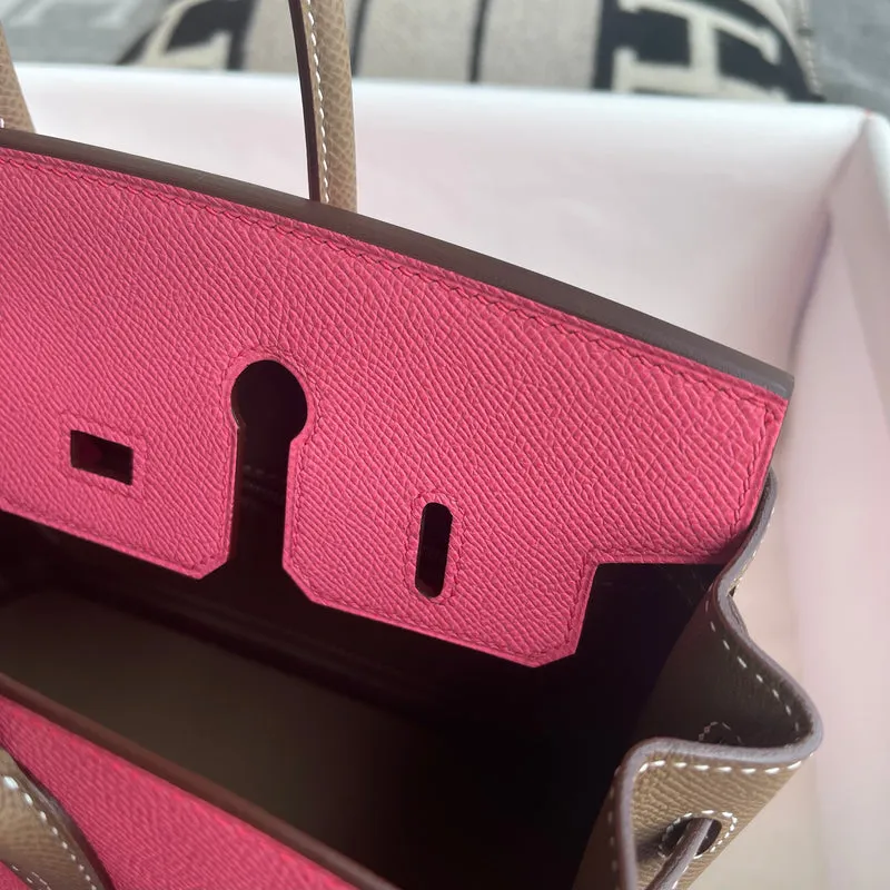 BIRKIN 25 TOGO LEATHER HORSESHOE STAMP (HSS) BI-COLOR ROSE AZALEE & ETOUPE WITH PALLADIUM HARDWARE (PHW) - 9