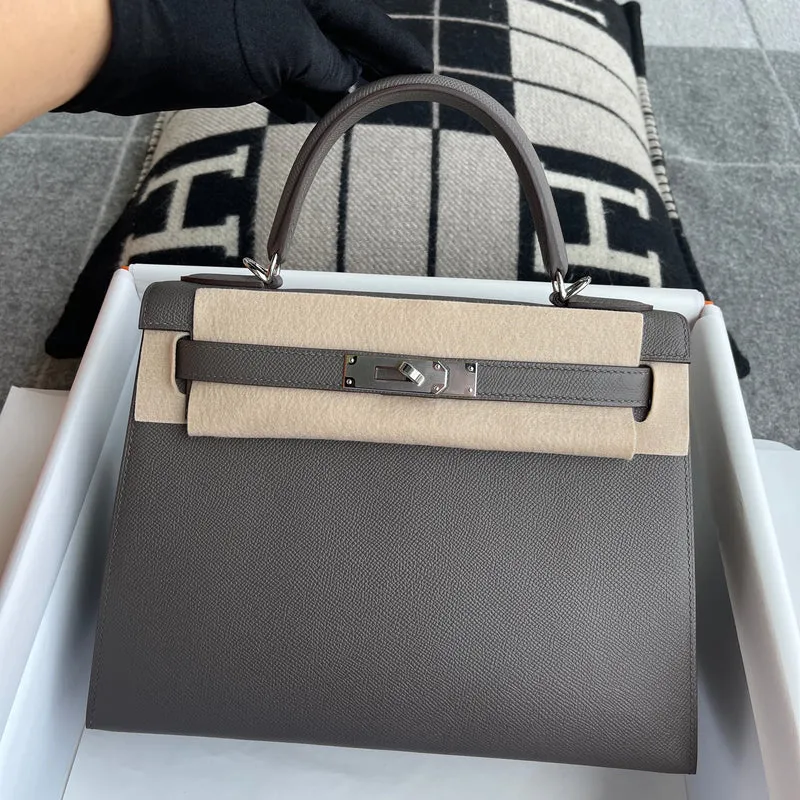 KELLY 28 EPSOM LEATHER ETAIN WITH PALLADIUM HARDWARE (PHW) - 2