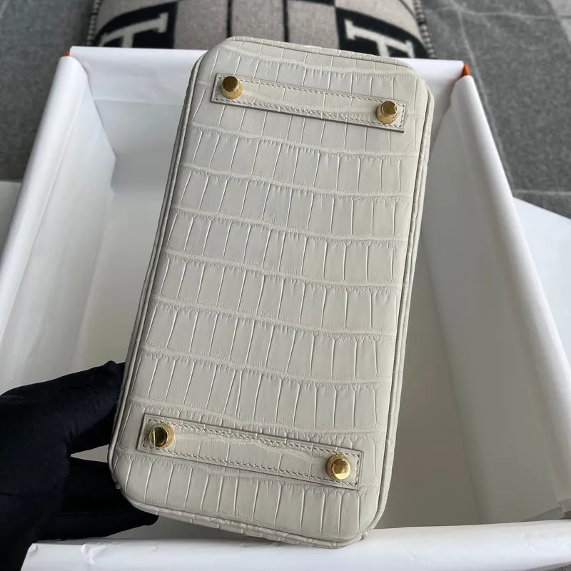 BIRKIN 25 MATTE MISSISSIPPIENSIS ALLIGATOR LEATHER BETON WITH GOLD HARDWARE (GHW) - 9