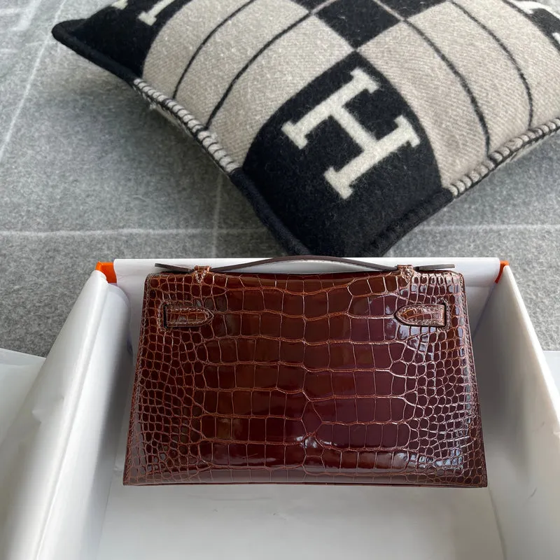KELLY POCHETTE SHINY (LISSE) MISSISSIPPIENSIS ALLIGATOR LEATHER BORDEAUX WITH PALLADIUM HARDWARE (PHW) - 3