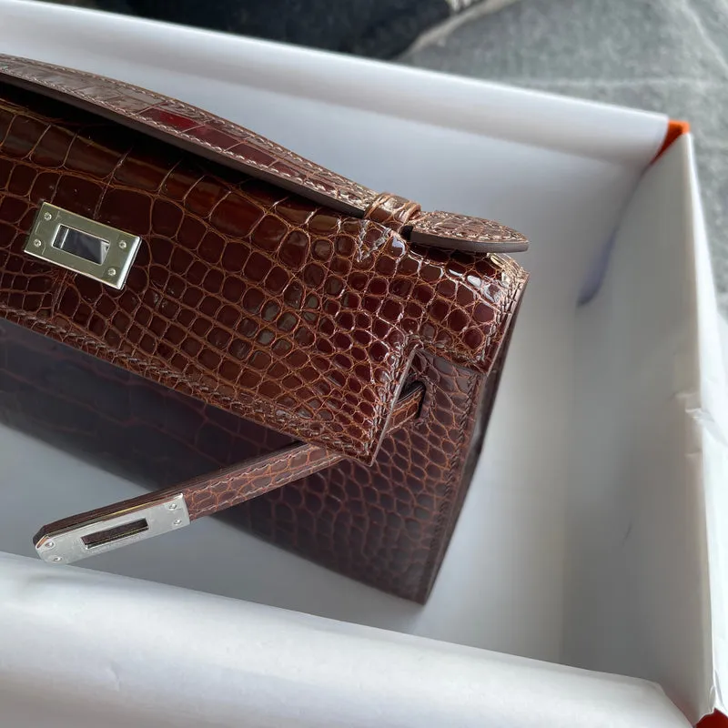 KELLY POCHETTE SHINY (LISSE) MISSISSIPPIENSIS ALLIGATOR LEATHER BORDEAUX WITH PALLADIUM HARDWARE (PHW) - 7