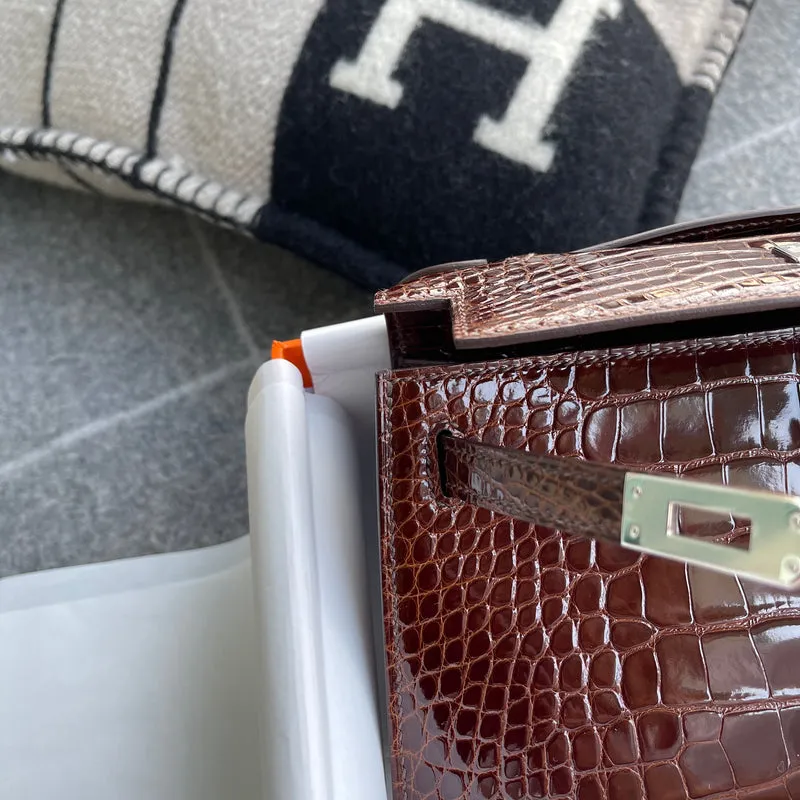 KELLY POCHETTE SHINY (LISSE) MISSISSIPPIENSIS ALLIGATOR LEATHER BORDEAUX WITH PALLADIUM HARDWARE (PHW) - 8