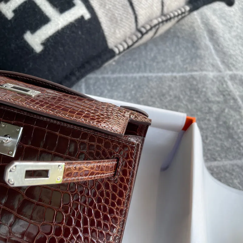 KELLY POCHETTE SHINY (LISSE) MISSISSIPPIENSIS ALLIGATOR LEATHER BORDEAUX WITH PALLADIUM HARDWARE (PHW) - 9