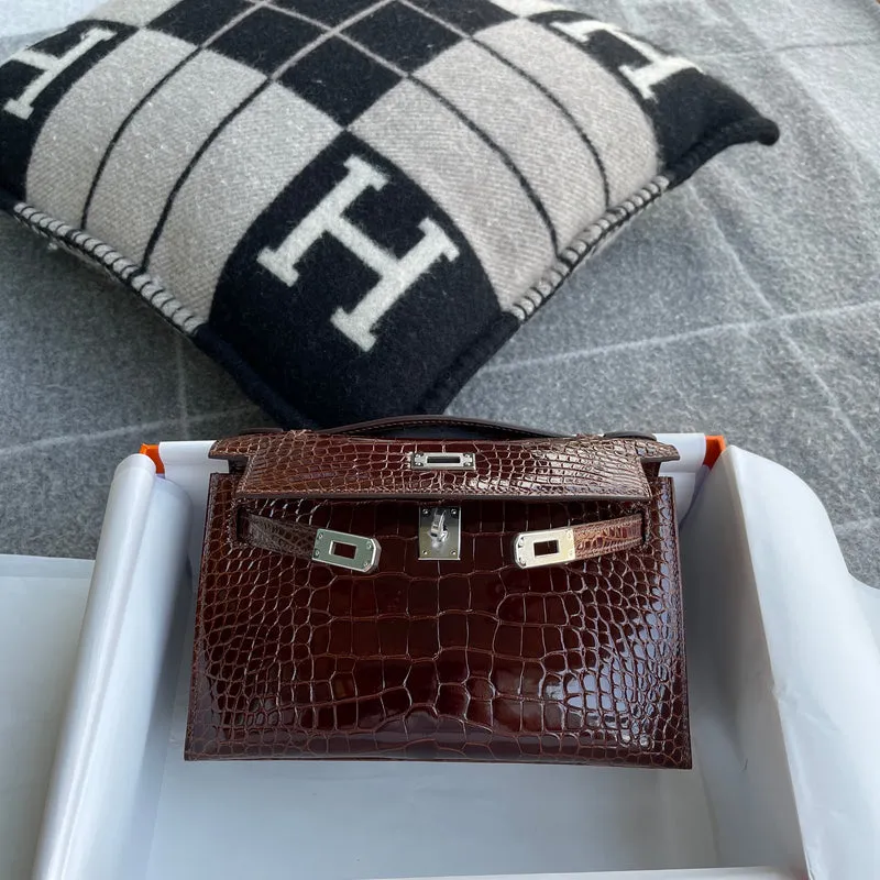 KELLY POCHETTE SHINY (LISSE) MISSISSIPPIENSIS ALLIGATOR LEATHER BORDEAUX WITH PALLADIUM HARDWARE (PHW) - 5