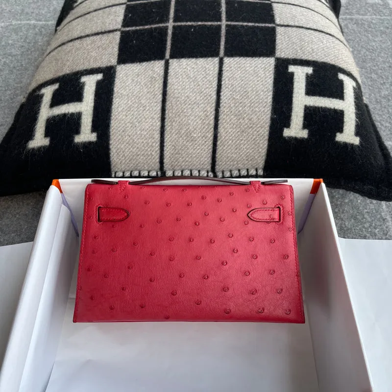 KELLY POCHETTE OSTRICH LEATHER ROUGE VIF WITH GOLD HARDWARE (GHW) - 2