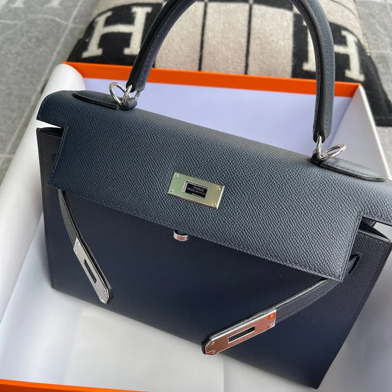 KELLY 28 EPSOM LEATHER BLEU NUIT WITH PALLADIUM HARDWARE (PHW) - 4