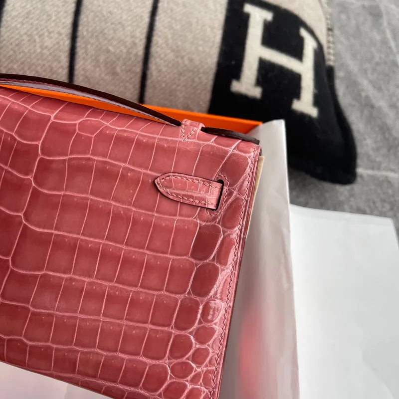 KELLY POCHETTE SHINY (LISSE) NILOTICUS CROCODILE LEATHER TERRE CUITE WITH PALLADIUM HARDWARE (PHW) - 9