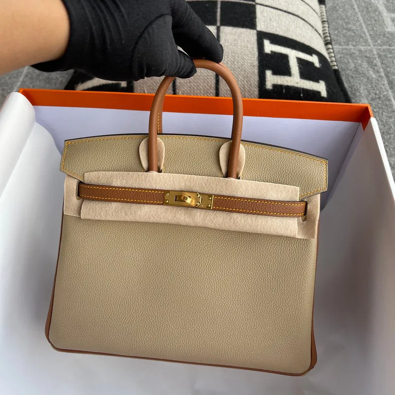 BIRKIN 25 TOGO LEATHER HORSESHOE STAMP (HSS) BI-COLOR TRENCH & GOLD WITH GOLD HARDWARE (GHW) - 1