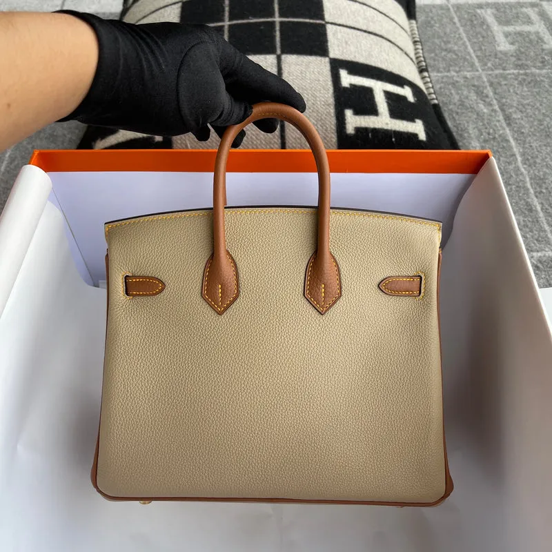 BIRKIN 25 TOGO LEATHER HORSESHOE STAMP (HSS) BI-COLOR TRENCH & GOLD WITH GOLD HARDWARE (GHW) - 2