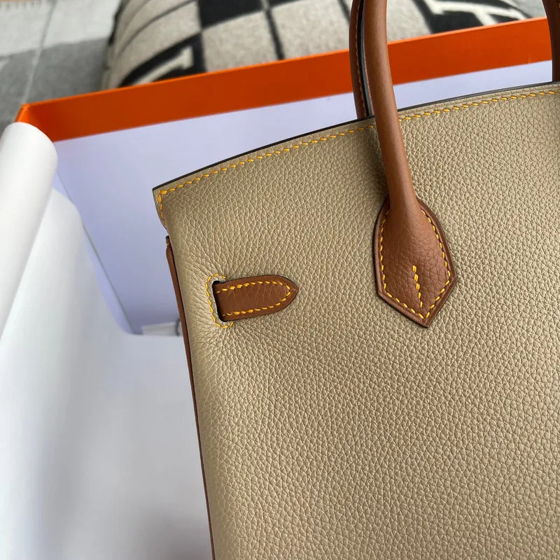 BIRKIN 25 TOGO LEATHER HORSESHOE STAMP (HSS) BI-COLOR TRENCH & GOLD WITH GOLD HARDWARE (GHW) - 3