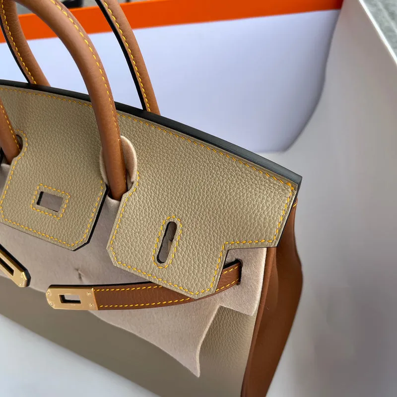 BIRKIN 25 TOGO LEATHER HORSESHOE STAMP (HSS) BI-COLOR TRENCH & GOLD WITH GOLD HARDWARE (GHW) - 5